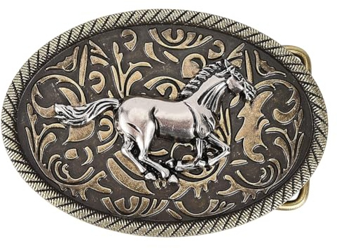 GORGECRAFT Hebilla de Cinturón de Caballo Corriendo Estilo Vaquero Occidental Estilo Vaquera Ovalada 92x64mm Estilo Punk Rodeo con Grabado Floral Estilo Indio Vintage Botones de Aleación de Repuesto