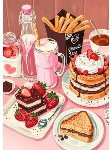 NEWENMO Hearty Breakfast Diamond Painting Kits Adults,5D Breakfast Scene Diamond Art,DIY Diamond Arts Mosaic Kits for Adults Beginner,Full Round Drill Gem Art for Home Decoration,30x40cm