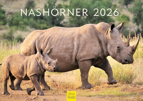 Edition Seidel Premium kalender noshorn 2026 format DIN A4 väggkalender djurkalender Afrika Sydostasien noshörning vilda djur