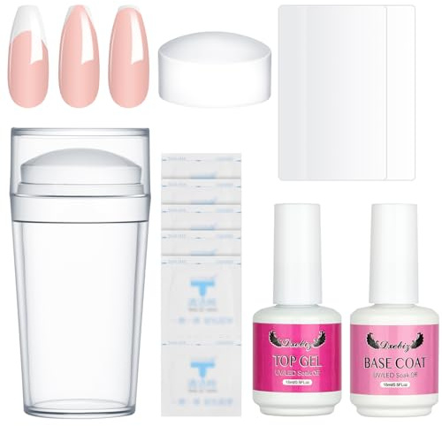 LOPHE Sellos de Silicona Transparente, Set de Sellos para Manicura Francesa con Raspadores, Cabezales de Sello Reemplazable, Imprimaciones, Capas Superiores y Hojas de Limpieza (Total 6 Tipos)