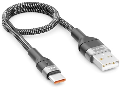 deleyCON 0,30m USB C Cable 3.1A Corto Carga Datos USB-A a USB-C Línea para iPhone 17 16 15 Pro Max Air Galaxy A16 A56 S26 S25 S24 S23 Pixel iPad Pro Notebook AirPods Tablet Switch PS5