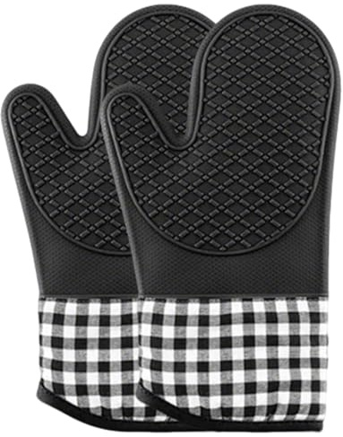 Eastrise Heat Resistant Silicone Oven Gloves, Non-Slip Waterproof Kitchen Mitts with Extended Cuff, Pot Holders for Cooking, Baking, BBQ, Microwave, Heat Resistant up to 500°F(Black /2 PCS)