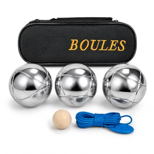 BURAKH 3 French Boules Petanque Set Chrome Steel Balls with Wooden Jack & Carry Case – Outdoor Garden Game for Family, Beach & Camping