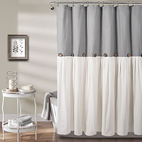 Lush Decor Linen Button Shower Curtain, 72 x 72, Gray & White