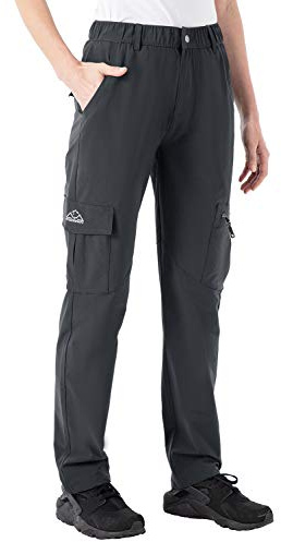 donhobo Women's Outdoor Quick Dry Hiking Trousers Lightweight Water Resistant Walking Climbing Pants with Zipper Pockets Grey S