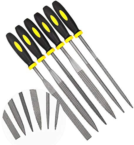 KALIM Needle File Set, 6Pcs Wood Rasp with Soft Rubberized Handle, Hardened Alloy Strength Steel Mini Needle File for Wood, Plastic and Other Soft Objects