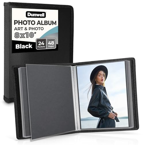 Dunwell 8x10 Photo Album Binder - (Black, 1 Pack), 24 Pocket Bound Presentation Book, Displays 48 Pages of 8 x 10” Photography or Artwork, Presentation Binder with Sheet Protectors for 8x10 Pictures