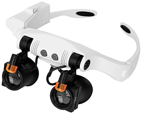 SANON LED-Kopflupe, Brillenlupe Schmuck Uhr Reparatur Lupenbrille mit Licht, Lupenbrille, Brillenlupe mit 2 LED-Leuchten und 6 austauschbaren Linsen, 3 x 4 x 5 x 6 x 7 x 10 x