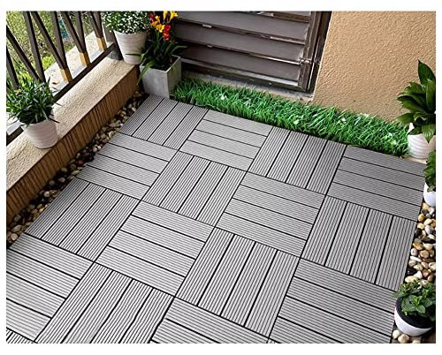 Interno Esterno Quadrato Plastica Legno Piastrelle per Pavimenti, Ad Incastro Pavimentazione per Balconi con Base, Lastre per Terrazze in Legno per Patio, Giardino, Piscina (Colore : Gray-A, Taglia