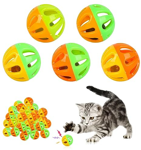 Jodsen Juguete Gato Pelota,Pelota de Juguete para Gatos con Campana,Juguete de Cascabel para Gatos,Pelota de Juguete para Gato con Cascabeles de Plástico,Juguete Interactivo para Gatos (24 Unidades)