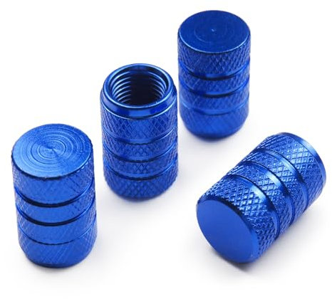 Pitlane Performance® Tapones de Válvula de Aluminio Juego de 4 Tapas para Válvula Schrader Compatibles con Coche, SUV, Moto y Bicicleta; Protección Duradera para Válvulas de Rueda (Azul, Comfort)