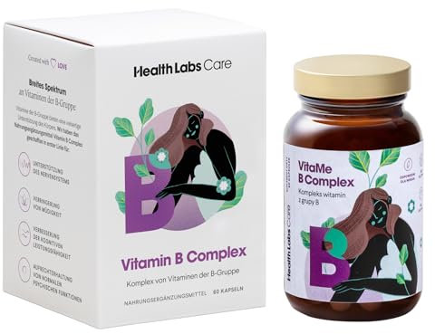 Health Labs Care Vitamin B Komplex hochdosiert – alle 8 B-Vitamine (B1–B12) – aktive & vegane Formel – trägt zur normalen Funktion von Nerven- & Immunsystem bei – 60 Kapseln