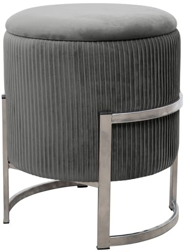 AKORD | Puf de Terciopelo Porto | Reposapiés | Contenedor para pequeños Objetos | Base de Metal | Acolchado | Puf Decorativo | para la Sala de Estar y el Dormitorio | Gris Grafito