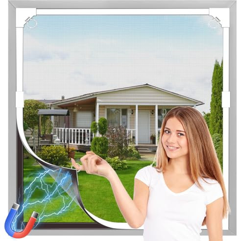 OWYR Mosquitera Ventana Magnética 150×180cm Malla de Fibra de Vidrio, Protección contra Mosquitos y Moscas, Ajustable Mosquitera Ventana Magnetica