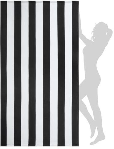WILFA Extra Large Beach Towel - Oversized Mircofiber Beach Towel 40'' x 70'', XL Striped Lightweight Pool Towel, Big Cabana Swim Travel Towel for Adults Mens Women,Black