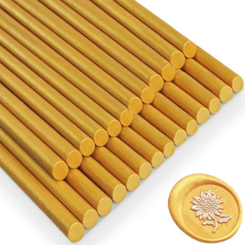 sello de cera barras, Ioggtser 26 Piezas Pistola de Pegamento Sello de Cera Palillo para Sello de Cera, Sello de Cera Sticks para Pistola de Pegamento, para Invitaciones (Gold)