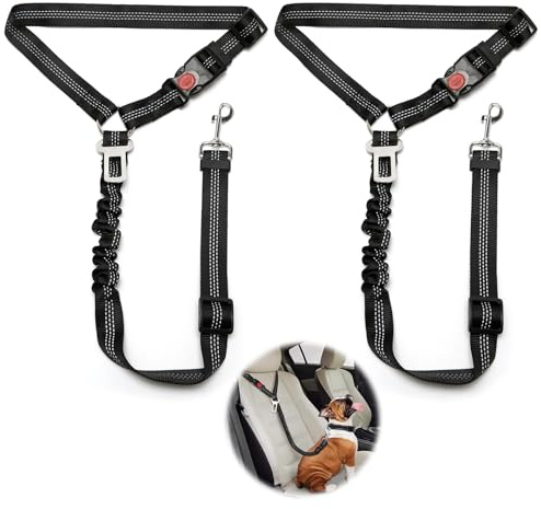 2 pièces réglable Ceinture securite Chien Voiture, Coussin élastique Anti-Vibration Ceinture sécurité Chien Convient aux Voitures (Noir + Noir)