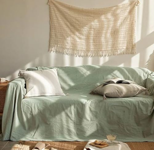 L'EMPORIO CASA Cubresofá de lino resistente, algodón Panamá, 160 x 260 – 260 x 280 – 360 x 280 cm, tamaño maxi, algodón granfoulard (verde, 160 x 280 cm)