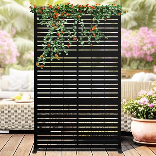 Kingsyard Metal Privacy Screen, 72 H×47 W Outdoor Privacy Screen Freestanding, Decorative Balcony Privacy Screen and Panels for Patio, Air Conditioner, Trash Can, 21.6 Wider Stand Panels, Louvered