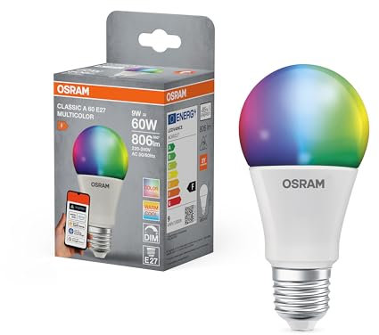 OSRAM SMART+ RGBW, E27 LED-Lampe mit Matter over Wifi, speziell entwickelt für ALEXA - einfache Einrichtung per Klick, 60W-Ersatz, warmweiß bis kaltweiß(2700-6500K), 16 Mio RGB Farben, 1er-Pack