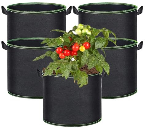 Janety 5 Piece Sac de Plantation 5 pièces 20L, Non-Woven Planting Bag with Handle Plant Container, Heavy Duty Padded Fabric Planter pour Les Fleurs, Les Fruits, Les légumes et Les Plantes