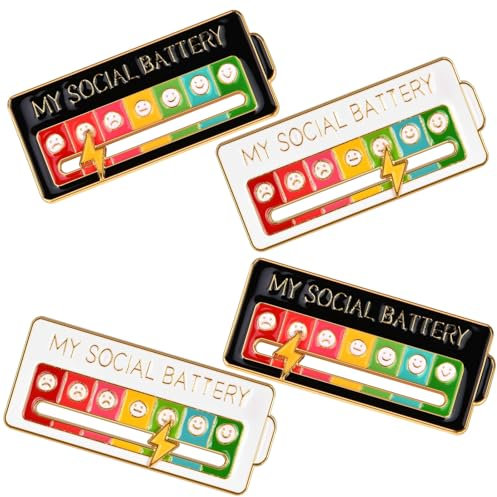 Social Battery PinsBroches Amusantes,4 PCS Aiguilles D'Humeur Interactives My Social Battery Pin Pins en Métal Broches Amusantes pour 7 Jours Badge d'Anxiété pour la Santé Mentale