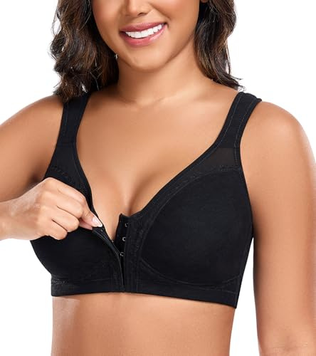 DotVol Reggiseno Minimizzatore Donna Taglie Grandi Reggiseno con Chiusura Frontale Non Imbottito Senza Ferretti Intimo Comfort Nero 4G