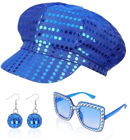 HAGOT 3 Cappelli con Paillettes Anni '70, Accessori da Discoteca da Donna, Cappello con Paillettes e Occhiali da Sole per Feste a Tema, Compleanni, Balli, Addii al Nubilato