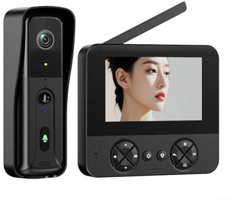 ZAMETTER Sonnette vidéo sans fil intelligente de 4,3 pouces, portée de 300 m, écran tactile 3 (noir)