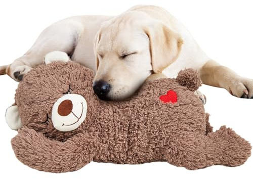Giocattolo Calmante Per Cani, Cucciolo Di Peluche Con Battito Cardiaco, Aiuto Ansiolitico E Calmante Per Animali Domestici, Orsetto Di Peluche Confortabile,Giocattolo Di Simulazione Del Battito C-ardi