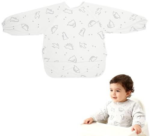 VOSSOT Babero con Mangas Largas Impermeable, Baberos con Mangas para Comer y Pintar, Babero Bebé con Bolsillo, Baberos Bebé Impermeables con Mangas Fáciles de Limpiar, Ideal para Ni ños 6–36 Meses