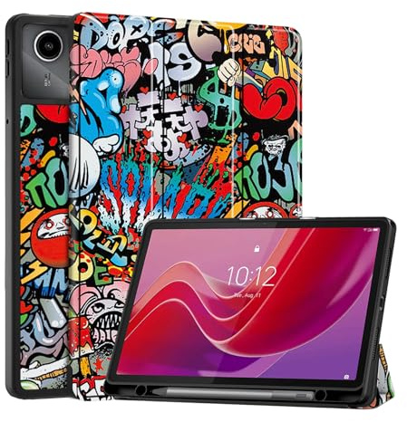 Vakarey skal för Lenovo Idea Tab Plus 12,1 tum med pennhaldare Ultra tunn intelligent skyddshölje, Graffiti