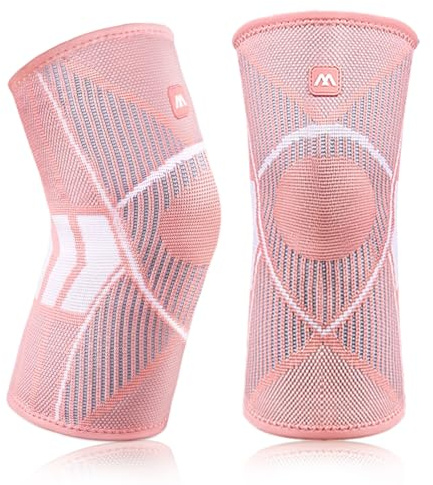 Beugo 2 Pièces Genouillère Sport pour Homme et Femme, Élastique Respirant Genouillere Ligamentaire Genou, Genouillère de Compression pour Course à Pied et Entraînement (Rose, M)