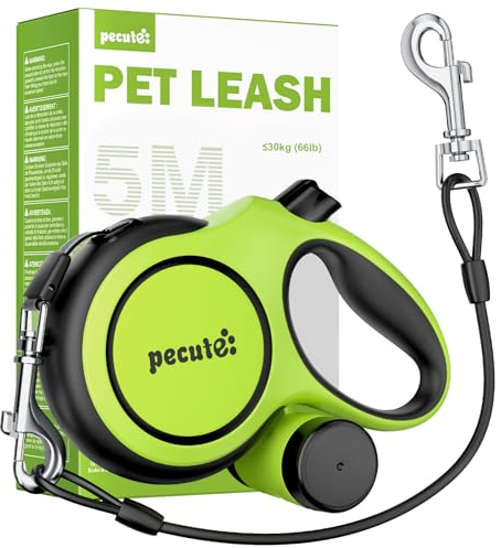 Pecute Laisse Chien Enrouleur 5m avec Câble Antimorsure, 15–50 kg
