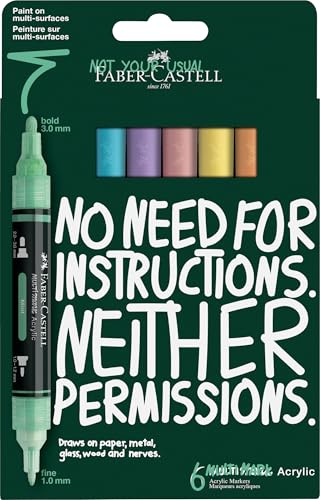 Faber-Castell Multimark Acrylic Dual Marker, Set of 6 Pastel Colours, Art Set Supplies, Water-Based Acrylic Marker Pen, Double Ended, Bold & Fine Tip, Art Markers, Colouring Pens, Highlighters