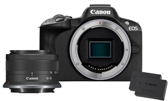 Canon EOS R50 APS-C Mirrorless + RF-S 18-45 f/4,5-6,3 + 2x Batterie (Kit Batteria Aggiuntiva), (24,2 Mp,- Fino a 15fps, DIGIC X, Video 4K UHD Fino 30p, Dual Pixel CMOS Auto Focus II, Disp)