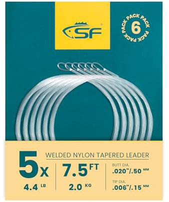 SF Geschweißtes Vorfach zum Fliegenfischen mit Nylonschlaufe, 2,3 m, 5X, 6 Stück