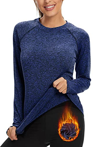 Soneven T-Shirt Thermique à Manches Longues pour Femme - Pull Fonctionnel pour l'hiver - en Polaire - Manches Longues - Haut Base Layer de Sport Top de Course Fitness