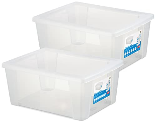 Kreher 2 Stück Aufbewahrungsboxen mit Deckel aus transparentem Kunststoff und XXL Stauvolumen! In verschiedenen Größen. (2 x XL)