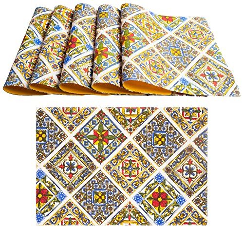 Set di 6 Tovagliette Americane Lavabili in Cotone, Tovagliette Colazione Americana in Stile Maiolica 45x30 cm con Diverse Decorazioni e Colori