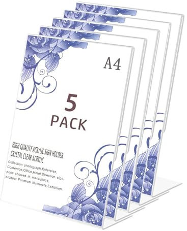 Flow fire 5 Stück Plexiglas Aufsteller A4, Acryl Tischaufsteller A4 Schilderhalter, L A4 Tischschildhalter für Flyer Display
