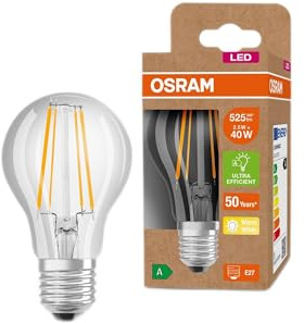 Osram LED Stromsparlampe, Filament Birne aus Glas mit E27 Sockel, Warmweiß (3000K), 2,5 Watt, ersetzt herkömmliche 40W-Leuchtmittel, besonders hohe Energieeffizienz und stromsparend, 6er-Pack