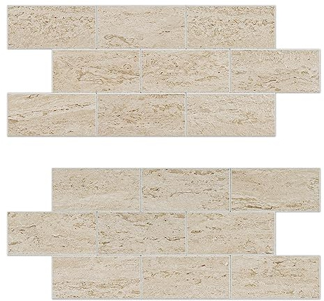 V-MOZZA Peel and Stick Backsplash, 20-Sheet Peel and Stick Wall Tiles 13.5 x 5.8 PVC Subway Tile Stick on Backsplash for Kitchen Fireplace (Beige Sandstone Texture)