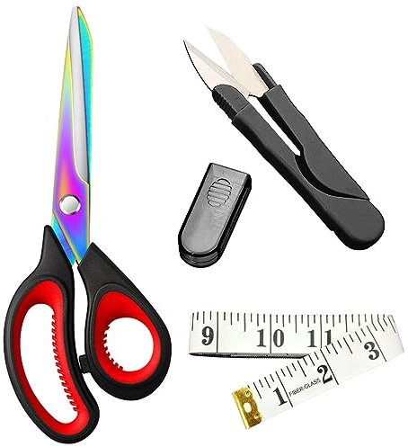 NDGTC Stoffschere,Profi Schneiderschere mit Fadenschere und Maßband,Scharfe Stoff Schere Stoffschere Nähen Textilschere Edelstahl Nähschere Stoffscheren Scheren Set für Büro Schneider etc.