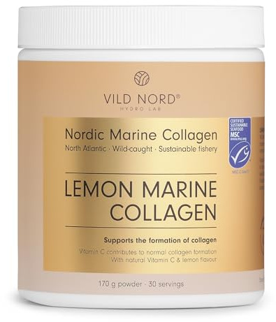 VILD NORD Citron Marint Kollagenpulver - 170 g, 30 Portioner | Hydrolyserade marina kollagenpeptider typ 1 med vitamin C från acerola och citronsmak.