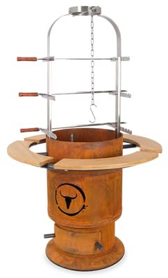 MOESTA-BBQ 19885 Bandit Fireplace, Feuerstellen-Grill - Corten-Stahl Feuertonne inkl. Asasdo Grill, Ablagebretter Bambus
