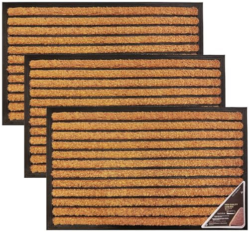 LSC Bliss Coir Door Mat Heavy Duty Floor Mat Non Slip Indoor Outdoor Mat Machine Washable Doormats Shoe Scrapper Removes Grass & Dirt for Front Door, Patio & Entrance (pack of 3) 45 x 75 cm