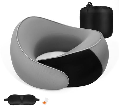 Reisekissen, Premium Memory Foam Nackenkissen für Reisen, Reise Nackenkissen für Flugzeug mit Augenmaske und Ohrstöpsel, Tragbares Flugkissen Nackenstützkissen für Flugzeug, Auto, Zug, Büro