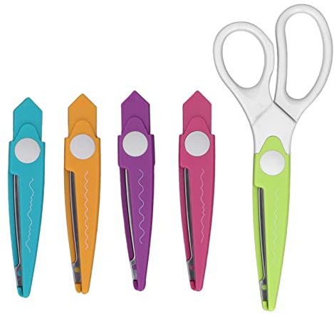 Glomora 5-in-1-Bastelschere, dekorative Kante mit 4 austauschbaren Klingen, DIY-Handwerk, Edelstahl, Kinderschere für die Schule