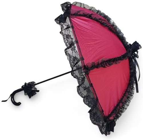 Gothic Rebel Victorian Lace Parasol Umbrella | Elegant & Unique Gothic Parasol for Cosplay & Sun Protection | Victorian Gothic Look (Red Wine & Black)